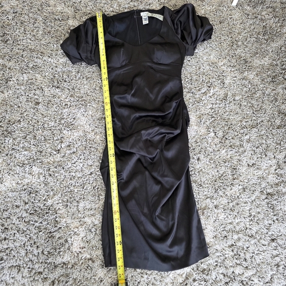 NWT Cache Satin Elegant Black Puff Sleeve Midi Dress Size 6 - Picture 6 of 10
